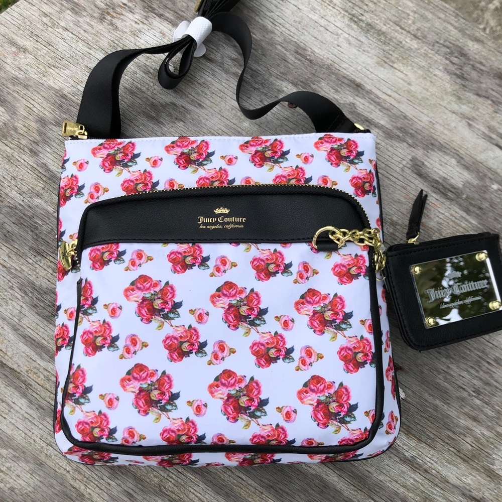White rose print varsity blossom mid cross bodybag